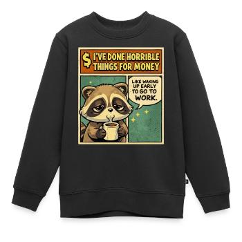 Humour Travail Raton Laveur | Cadeau Drôle Café - Sweat Premium enfant bio - noir - Devant - AI Model Kid Female (0cm)