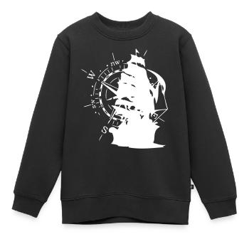 WindRose mit Segelschiff | Freizeimode Bstyled - Kinder Premium Organic Sweatshirt - Schwarz - Vorne - AI Model Kid Female (0cm)