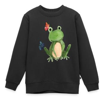 Der Frosch und die Schmetterlinge - Kinder Premium Organic Sweatshirt - Schwarz - Vorne - AI Model Kid Female (0cm)