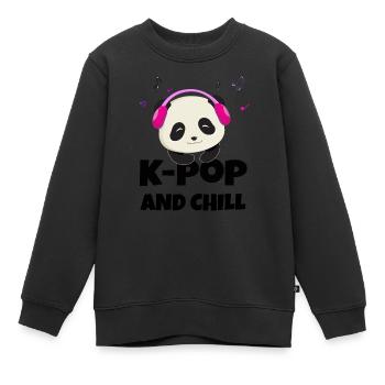 K-POP und chillen. Weiß # 1 - Kinder Premium Organic Sweatshirt - Schwarz - Vorne - AI Model Kid Female (0cm)