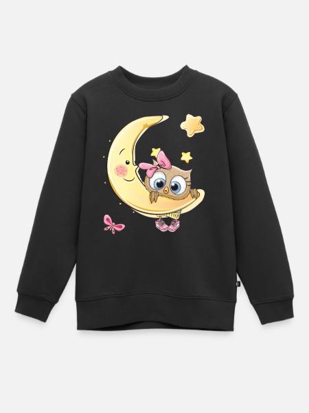 Baby Eule Mond Sterne - Kinder Premium Organic Sweatshirt - Schwarz