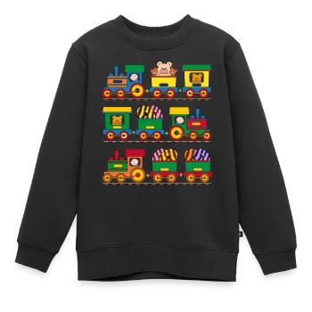 Kleine Eisenbahnen mit Teddys und Donuts - Kinder Premium Organic Sweatshirt - Schwarz - Vorne - AI Model Kid Female (0cm)