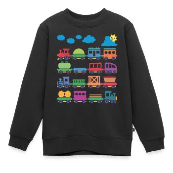 bunte lokomotiven bunte eisenbahnen - Kinder Premium Organic Sweatshirt - Schwarz - Vorne - AI Model Kid Female (0cm)