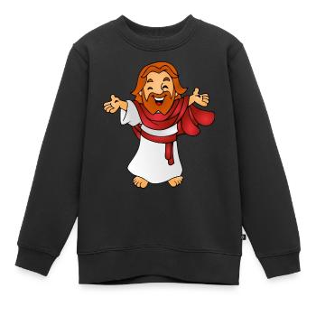 Jesus als Comicfigur Geschenk Geschenkidee - Kinder Premium Organic Sweatshirt - Schwarz - Vorne - AI Model Kid Female (0cm)