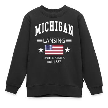 Michigan - Sweat Premium enfant bio - noir - Devant - AI Model Kid Female (0cm)