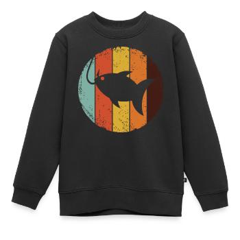 Fishing Plus Vintage Design - Poisson sur l’hameçon - Sweat Premium enfant bio - noir - Devant - AI Model Kid Female (0cm)