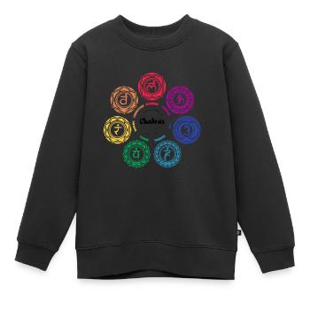 Chakras - Sweat Premium enfant bio - noir - Devant - AI Model Kid Female (0cm)