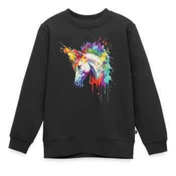 Einhorn Magie Fantasie Fabel Bunt Farben Kunst - Kinder Premium Organic Sweatshirt - Schwarz - Vorne - AI Model Kid Female (0cm)