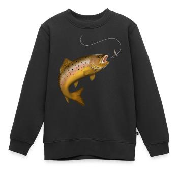 Truite brune, truite, poisson, pêche à la mouche - Sweat Premium enfant bio - noir - Devant - AI Model Kid Female (0cm)