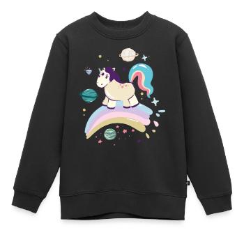 Himmlisches Einhorn auf Regenbogen - Kinder Premium Organic Sweatshirt - Schwarz - Vorne - AI Model Kid Female (0cm)