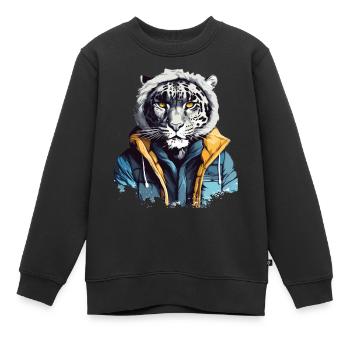 Streetstyle Schneeleopard | Leoparden-Liebhaber - Kinder Premium Organic Sweatshirt - Schwarz - Vorne - AI Model Kid Female (0cm)