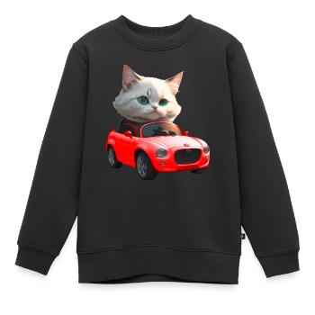 Katze fährt Cabrio - Kinder Premium Organic Sweatshirt - Schwarz - Vorne - AI Model Kid Female (0cm)
