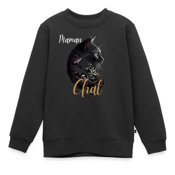 Chat Maman Ornemental Noir Doré - Sweat Premium enfant bio - noir - Devant - AI Model Kid Female (0cm)