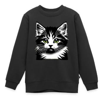Liebevolles Katzengesicht - Kinder Premium Organic Sweatshirt - Schwarz - Vorne - AI Model Kid Female (0cm)