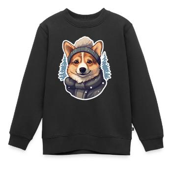 Welsh Corgi mit Mütze und Jacke im Schnee - Kinder Premium Organic Sweatshirt - Schwarz - Vorne - AI Model Kid Female (0cm)