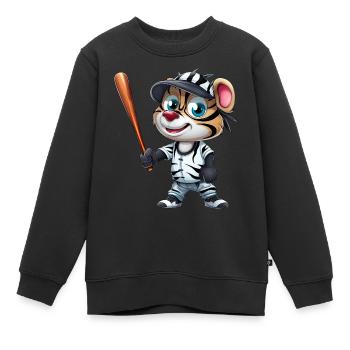 Zebra Baseballspieler Dynamisch - Kinder Premium Organic Sweatshirt - Schwarz - Vorne - AI Model Kid Female (0cm)