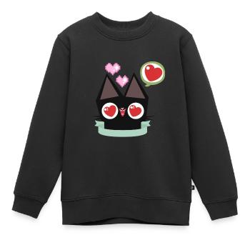 Cute cat with hearts - Kids Premium Organic Sweatshirt - black - Front - AI Model Kid Female (0cm)