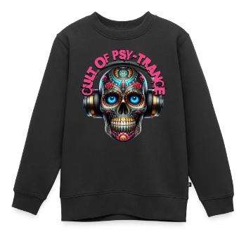 CULT OF PSY-TRANCE - Cool Skull with Headphones! - Kids Premium Organic Sweatshirt - black - Front - AI Model Kid Female (0cm)
