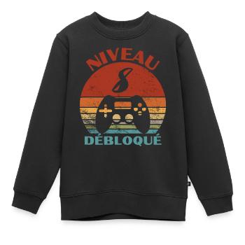 niveau 8 débloqué - anniversaire - Sweat Premium enfant bio - noir - Devant - AI Model Kid Female (0cm)