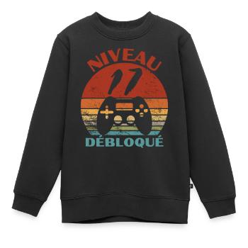 niveau 17 débloqué - anniversaire - Sweat Premium enfant bio - noir - Devant - AI Model Kid Female (0cm)
