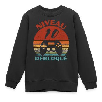 niveau 10 débloqué - anniversaire - Sweat Premium enfant bio - noir - Devant - AI Model Kid Female (0cm)