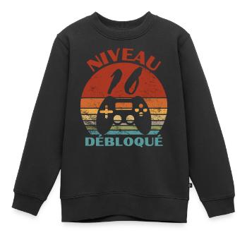 niveau 16 débloqué - anniversaire - Sweat Premium enfant bio - noir - Devant - AI Model Kid Female (0cm)