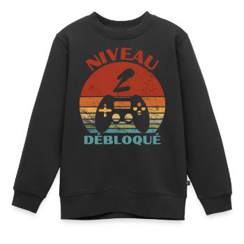 niveau 2 débloqué - anniversaire - Sweat Premium enfant bio - noir - Devant - AI Model Kid Female (0cm)