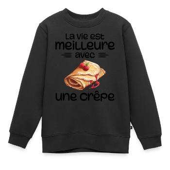 Crêpes Bretagne humour crêpe - Sweat Premium enfant bio - noir - Devant - AI Model Kid Female (0cm)