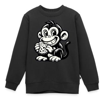 Chimpanzé avec motif monochrome biscuit - Sweat Premium enfant bio - noir - Devant - AI Model Kid Female (0cm)