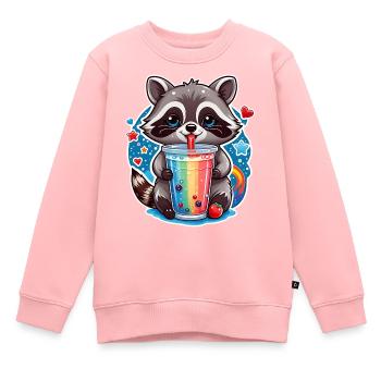 kleiner süßer Waschbär mit Limonade und Strohhalm - Kinder Premium Organic Sweatshirt - Rosa - Vorne - AI Model Kid Female (0cm)