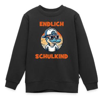 Endlich Schulkind Krokodil mit Basecap - Kinder Premium Organic Sweatshirt - Schwarz - Vorne - AI Model Kid Female (0cm)