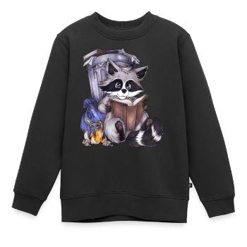 Niedlich Lesen Waschbär mit Buch zum Geburtstag - Kinder Premium Organic Sweatshirt - Schwarz - Vorne - AI Model Kid Female (0cm)