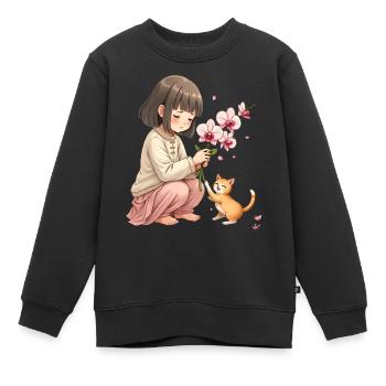 Ein Moment mit der Katze - Kinder Premium Organic Sweatshirt - Schwarz - Vorne - AI Model Kid Female (0cm)