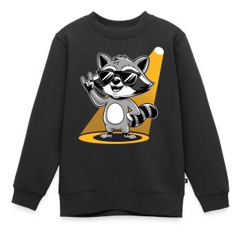 Retro Raccoon Rock Music - Kinder Premium Organic Sweatshirt - Schwarz - Vorne - AI Model Kid Female (0cm)