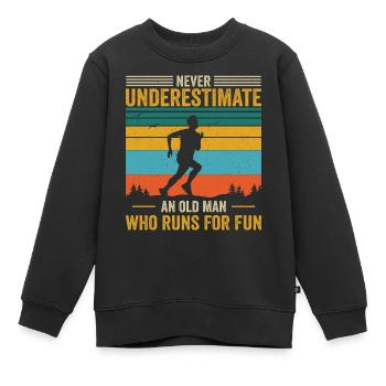 Unterschätze niemals einen alten Mann, der zum Spaß rennt - Kinder Premium Organic Sweatshirt - Schwarz - Vorne - AI Model Kid Female (0cm)