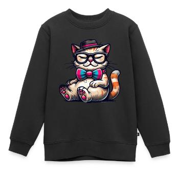 stilvolle Katze - Kinder Premium Organic Sweatshirt - Schwarz - Vorne - AI Model Kid Female (0cm)