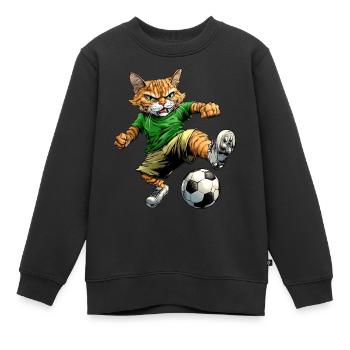Katze Fussball grün - Kinder Premium Organic Sweatshirt - Schwarz - Vorne - AI Model Kid Female (0cm)