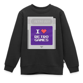 Retro Boy - I love retrogames - Sweat Premium enfant bio - noir - Devant - AI Model Kid Female (0cm)