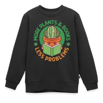 More Plants and Books Less Problems - Kids Premium Organic Sweatshirt - black - Front - AI Model Kid Female (0cm)
