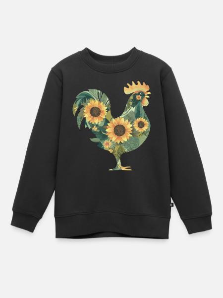 Coq floral - Sweat Premium enfant bio - noir