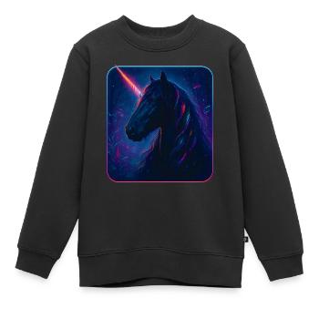 Cheval frison comme design de licorne néon - Sweat Premium enfant bio - noir - Devant - AI Model Kid Female (0cm)