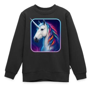 Oldenburger als mystisches weißes Einhorn - Kinder Premium Organic Sweatshirt - Schwarz - Vorne - AI Model Kid Female (0cm)