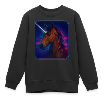 Amerikanisches Wildpferd als Einhorn - Kinder Premium Organic Sweatshirt - Schwarz - Vorne - AI Model Kid Female (0cm)