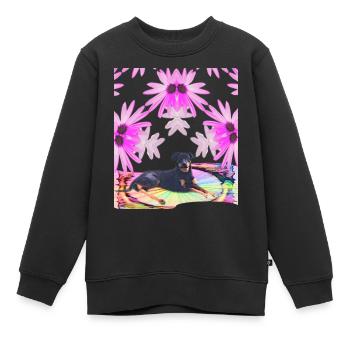 Lobo mâle - entouré de fleurs roses dans l’arc-en-ciel - Sweat Premium enfant bio - noir - Devant - AI Model Kid Female (0cm)