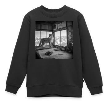 Léopard des neiges Nature vintage Crime animalier - Sweat Premium enfant bio - noir - Devant - AI Model Kid Female (0cm)