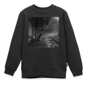 Loup Lieu Perdu Mystère Crime Animal Forêt Sombre - Sweat Premium enfant bio - noir - Devant - AI Model Kid Female (0cm)