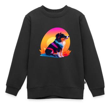 Verspielter Hund vor buntem Hintergrund: Skurril - Kinder Premium Organic Sweatshirt - Schwarz - Vorne - AI Model Kid Female (0cm)