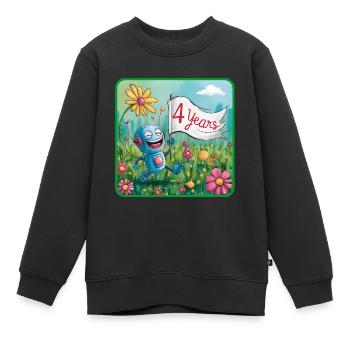 4 Jahre, 4. Geburtstag Roboter auf Blumenwiese - Kinder Premium Organic Sweatshirt - Schwarz - Vorne - AI Model Kid Female (0cm)