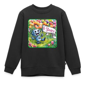 6 Jahre, 6. Geburtstag Roboter auf Blumenwiese - Kinder Premium Organic Sweatshirt - Schwarz - Vorne - AI Model Kid Female (0cm)