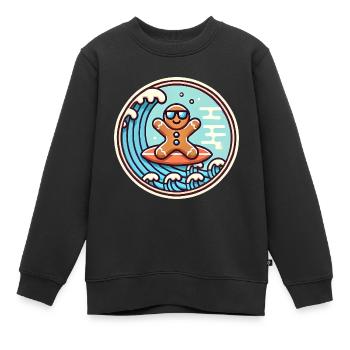 Surfendes Lebkuchenwellen-Abzeichen - Kinder Premium Organic Sweatshirt - Schwarz - Vorne - AI Model Kid Female (0cm)